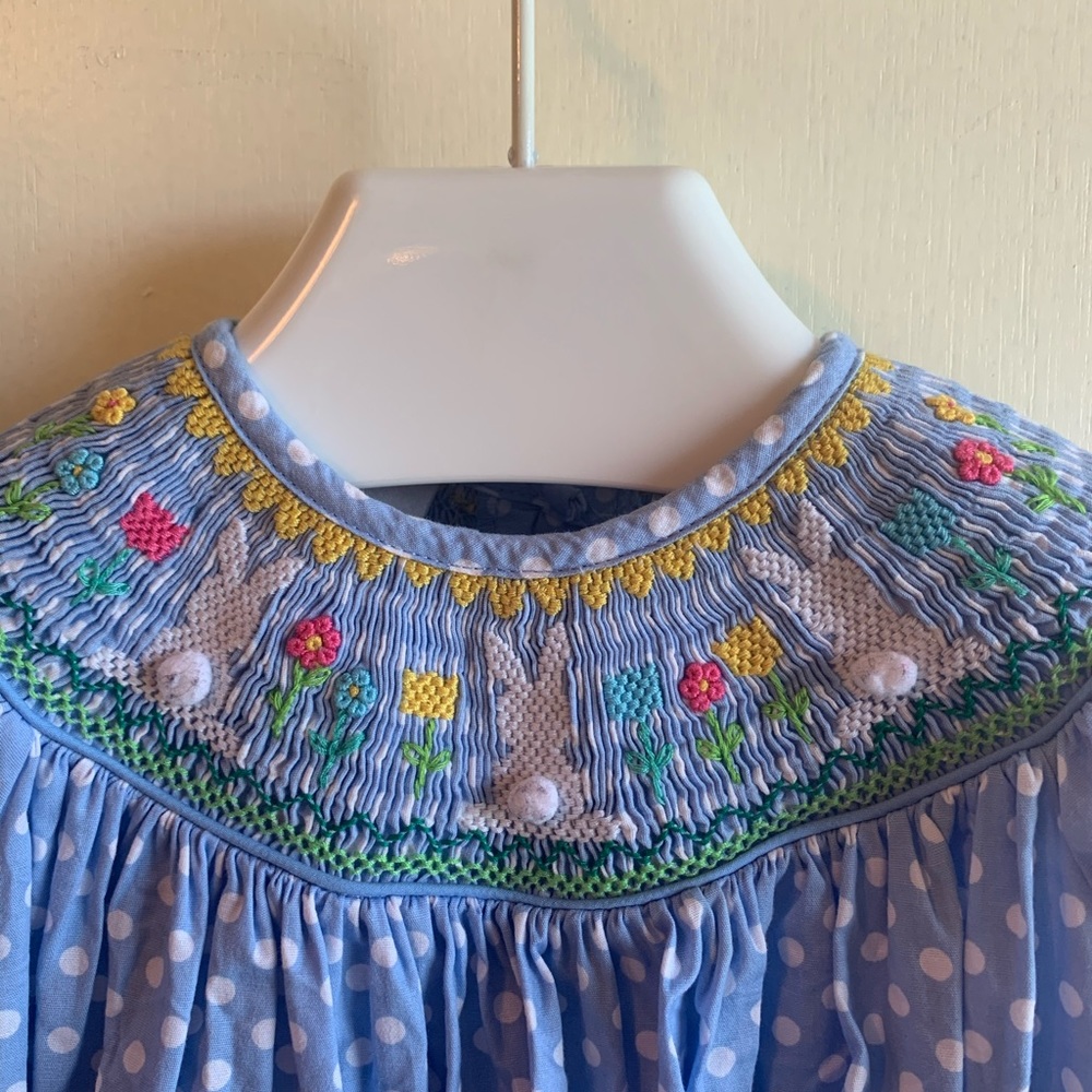 Polka Dot Smocked Dress with BUNNIES